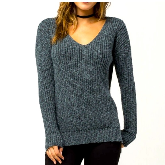 Full Tilt Knit V Neck Sweater Green 